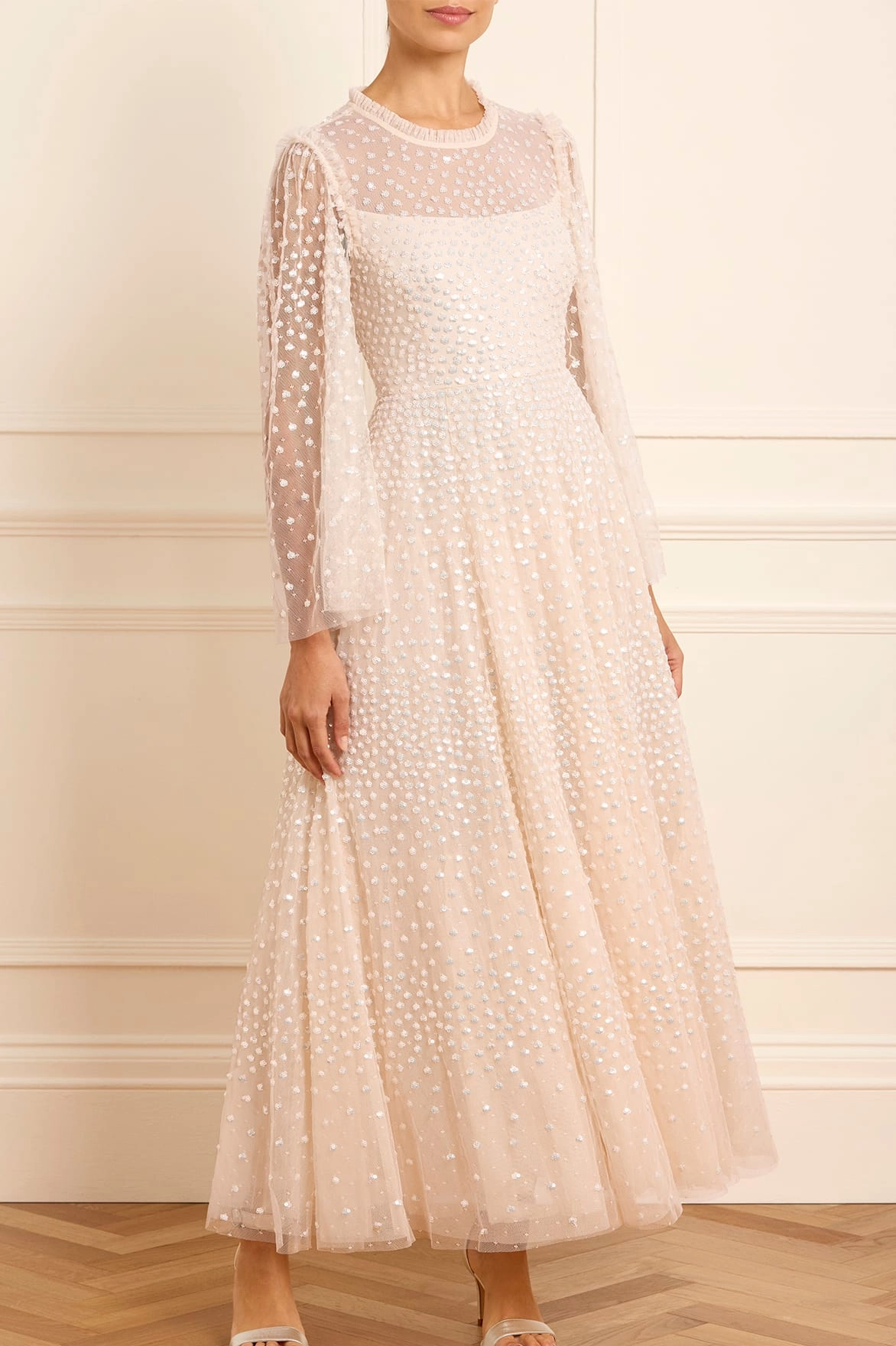 Resort Ready Scatter Dot Round Neck Ankle Gown