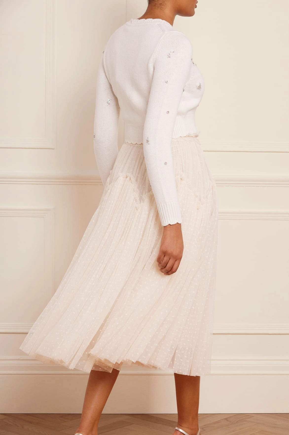 Scattered Floral Embellished Short Cardigan Anti Snag Fabric TearResistant Fabric