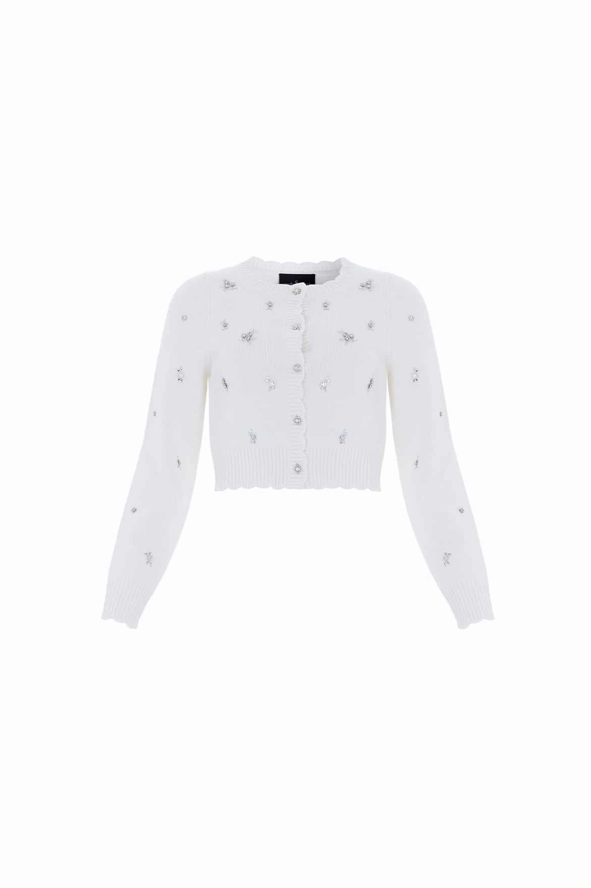 EcoFriendly Dyeing Scattered Floral Embellished Short Cardigan