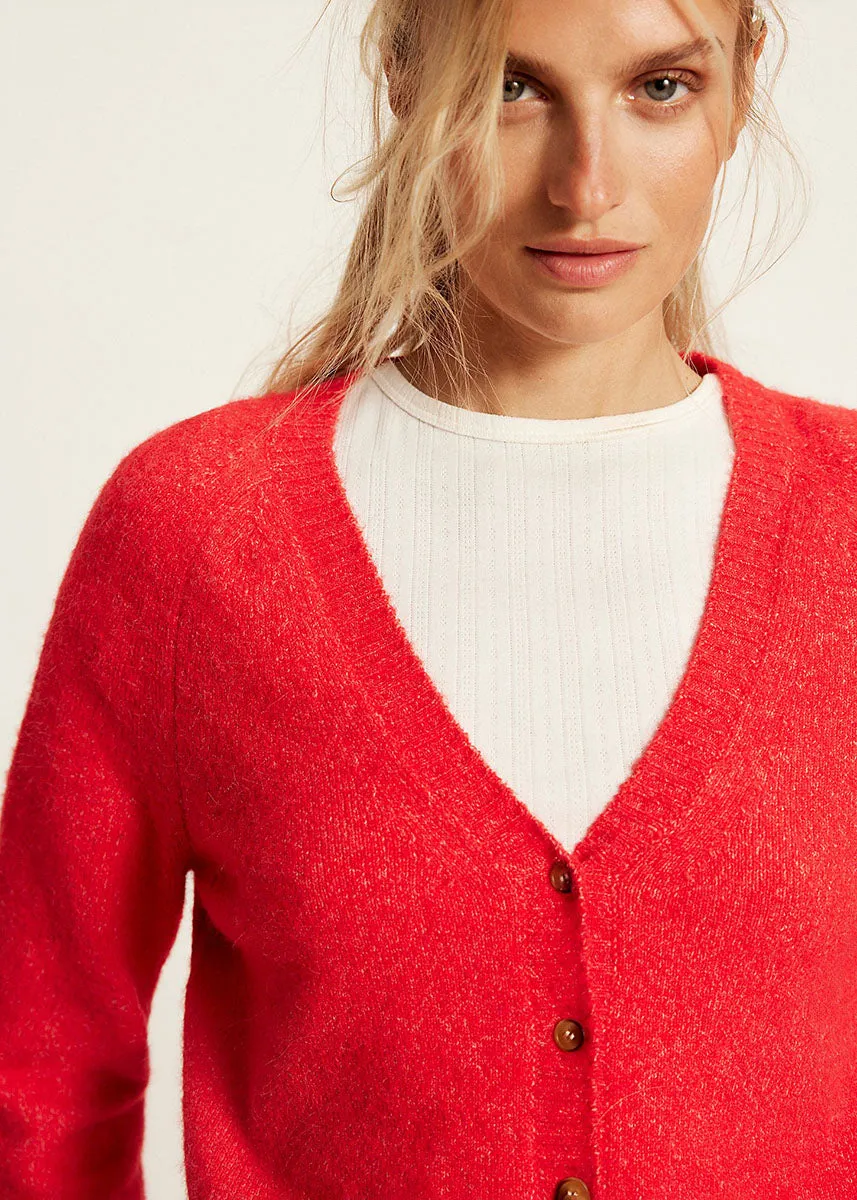 Anti Pilling Treatment Winter Layers School Girl Cardi - Cherry Pop Melange