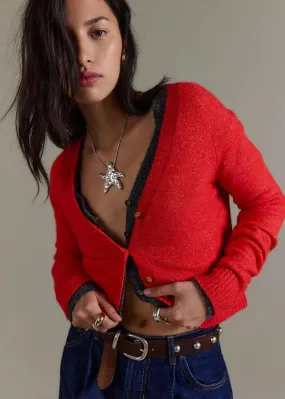 School Girl Cardi - Cherry Pop Melange Cozy Texture Cold Weather