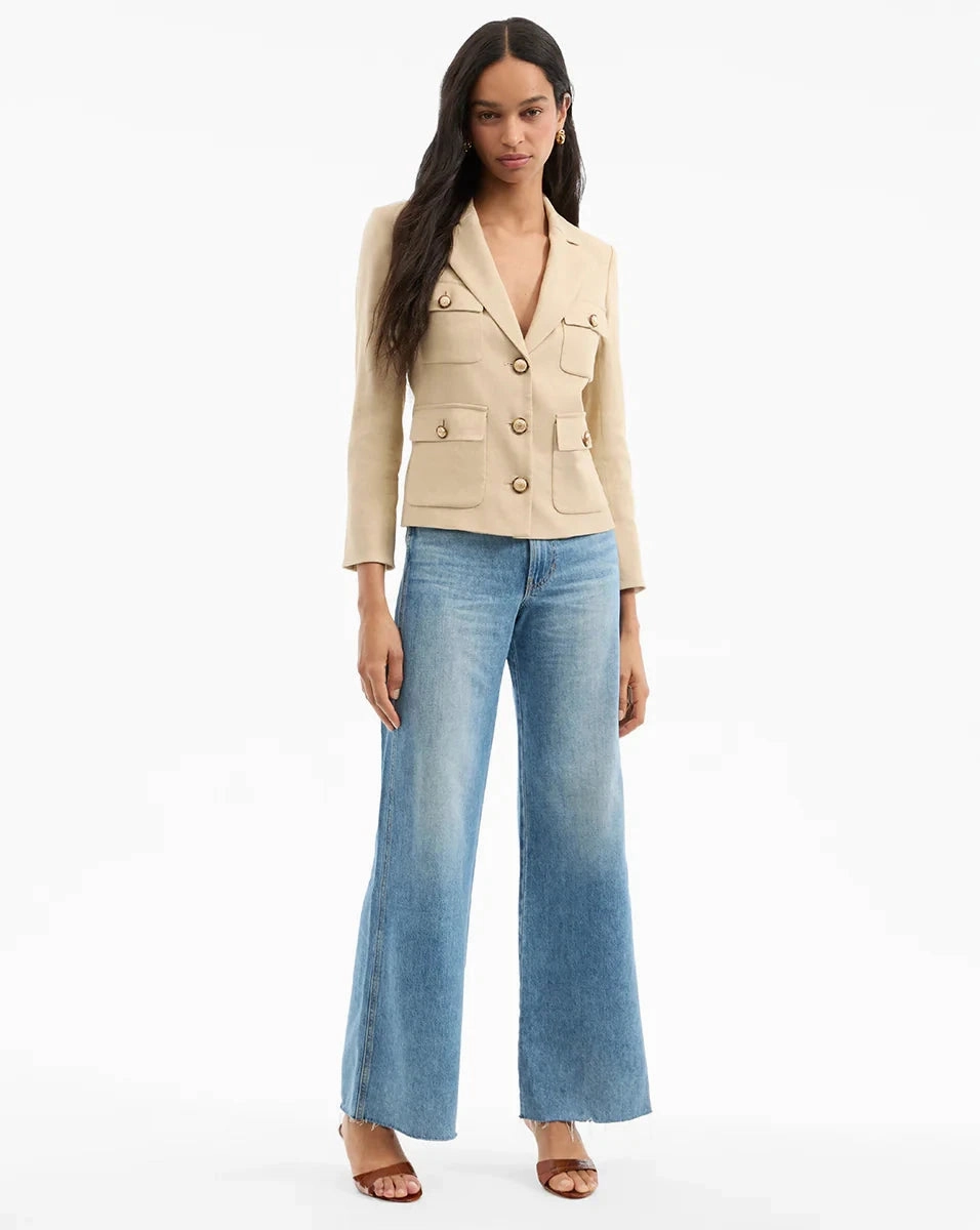 Schuyler Flap Pocket Jacket Stone Khaki Full Length Zipper