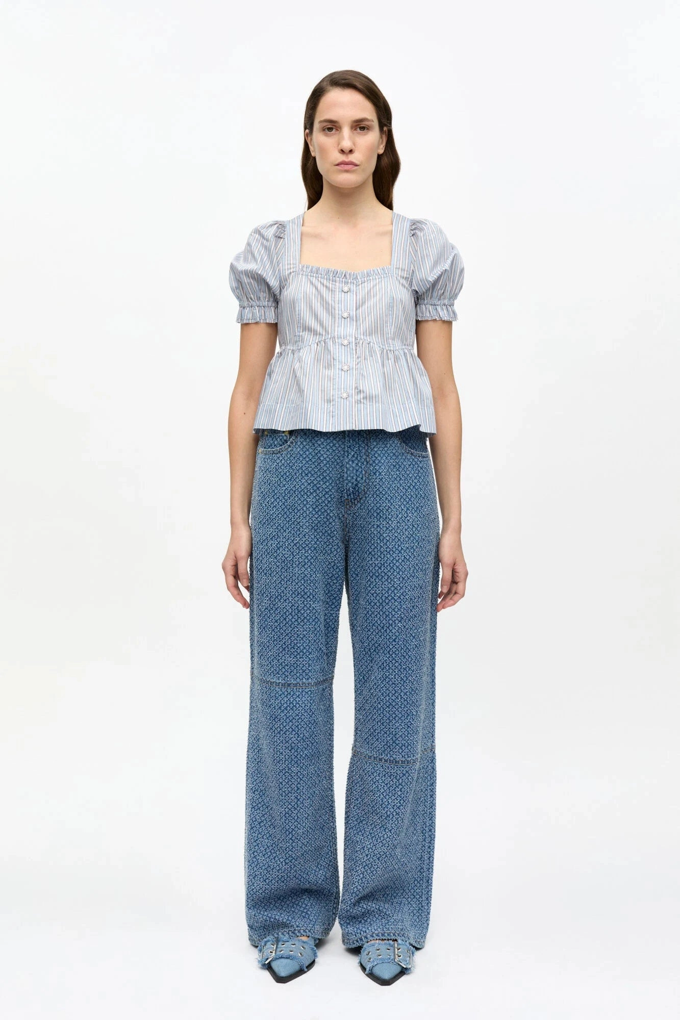 Striped Yarn Dyed Blouse Hidden Zipper