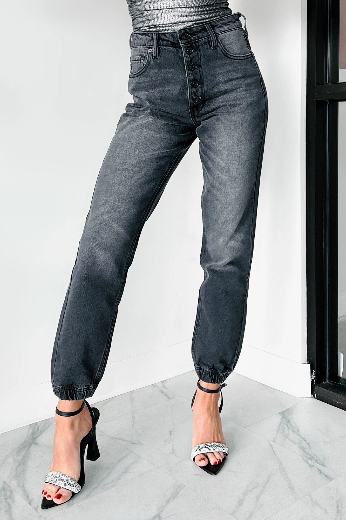 Sean High Rise Button Fly Kancan Jogger Jeans (Grey) Athlete Fit Modern Autumn Days