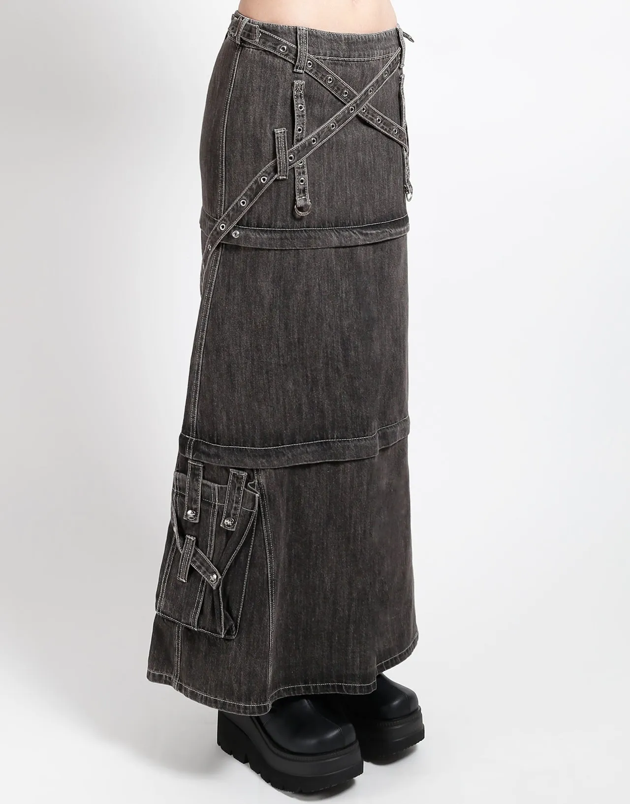 TRIPLE ZIP OFF SKIRT BLACK DENIM UVProtectionCoating