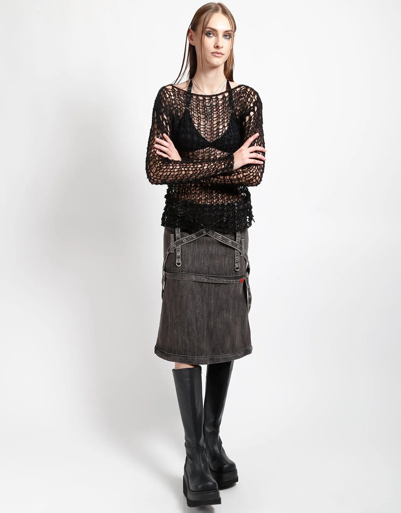 Core Basic TRIPLE ZIP OFF SKIRT BLACK DENIM