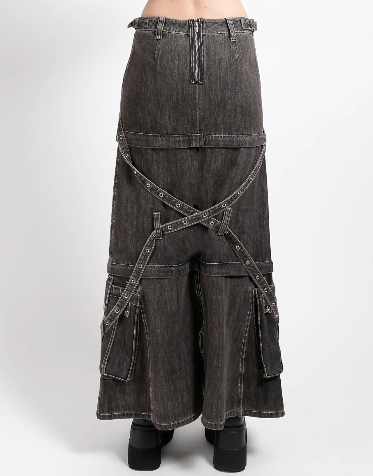 All Purpose Fashion Forward TRIPLE ZIP OFF SKIRT BLACK DENIM