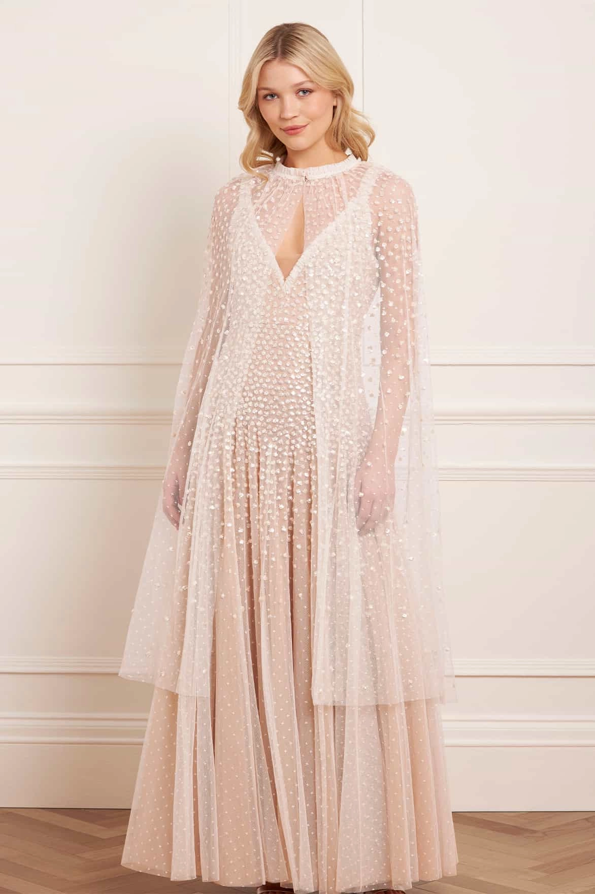 High-waist Bright Accent Sequin Cascade Midaxi Open Cape