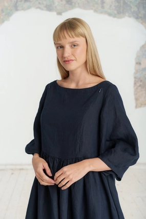 Smock Gaia Nursing Dress, 3/4 Sleeve, Night Navy Everyday-Comfort
