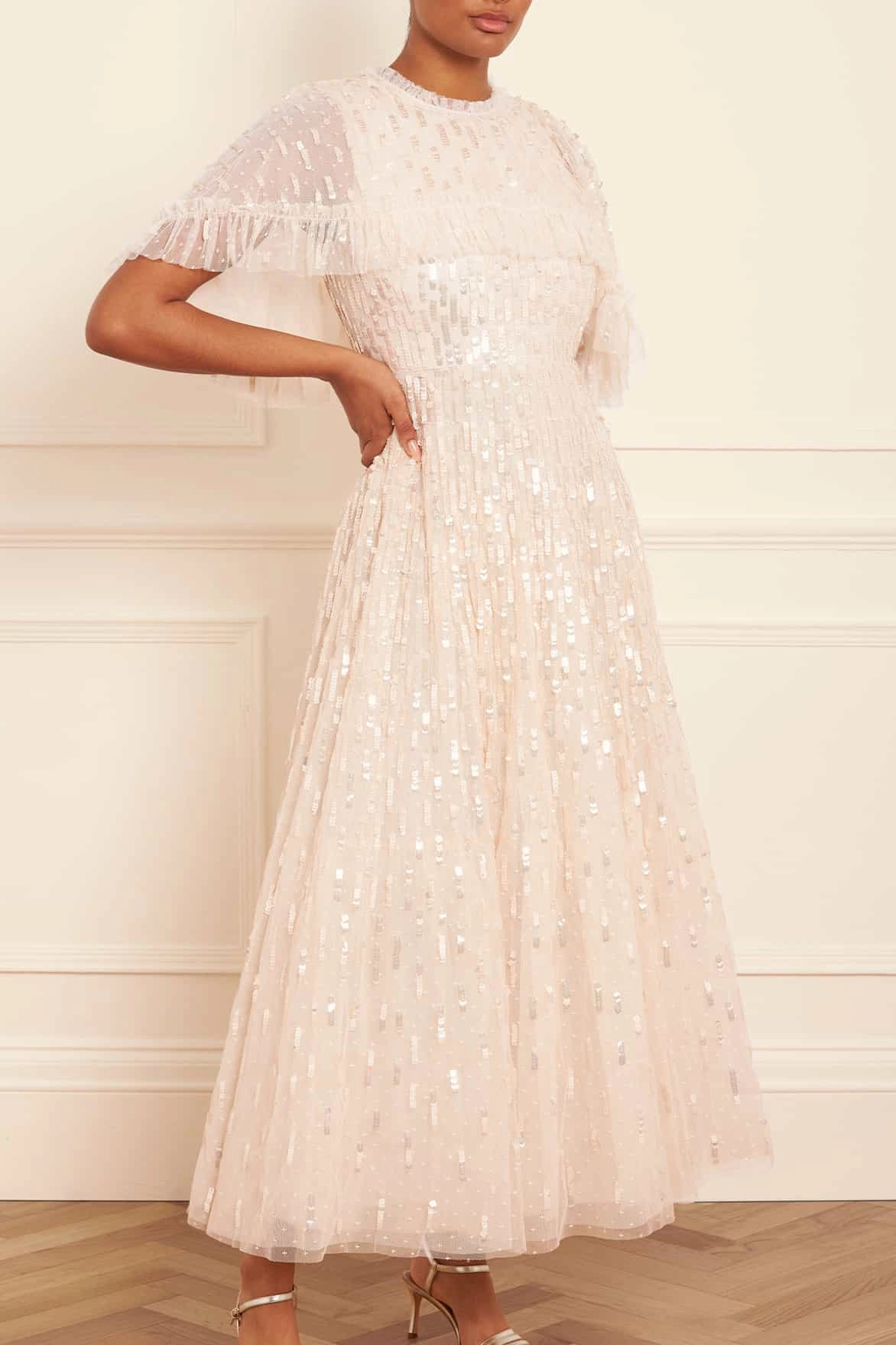 Sequin Dash Cape Ankle Gown Calm Silhouette