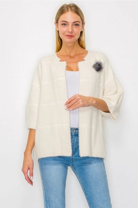Urban Fit Look Soft Fleece Serenity Knitted Fur Cardigan in Cream
