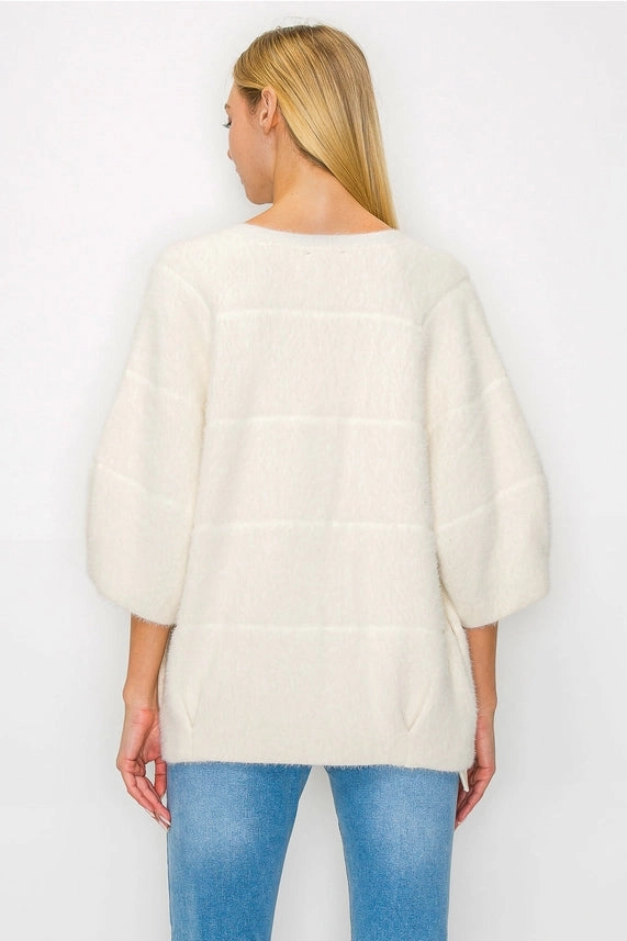 Abrasion Resistant Trim Double Stitch Reinforcement Serenity Knitted Fur Cardigan in Cream