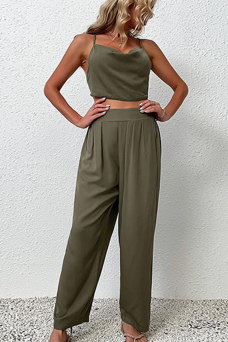 Quick Wash SEXY CROSS CROP TOP AND WIDE HIGH WAIST PANTS SET