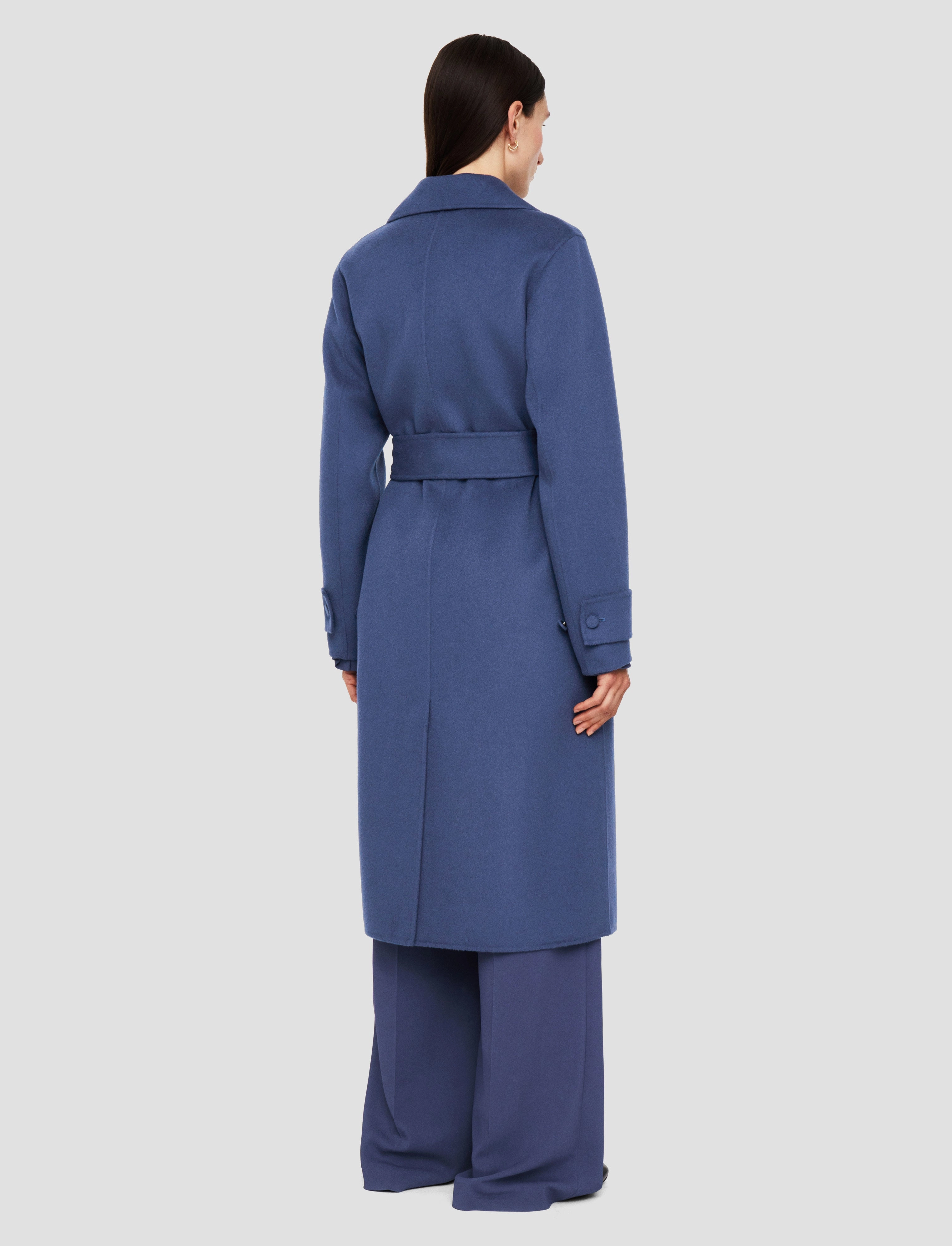 Solid Color Contrast Stitch Arline Double Face Cashmere Coat