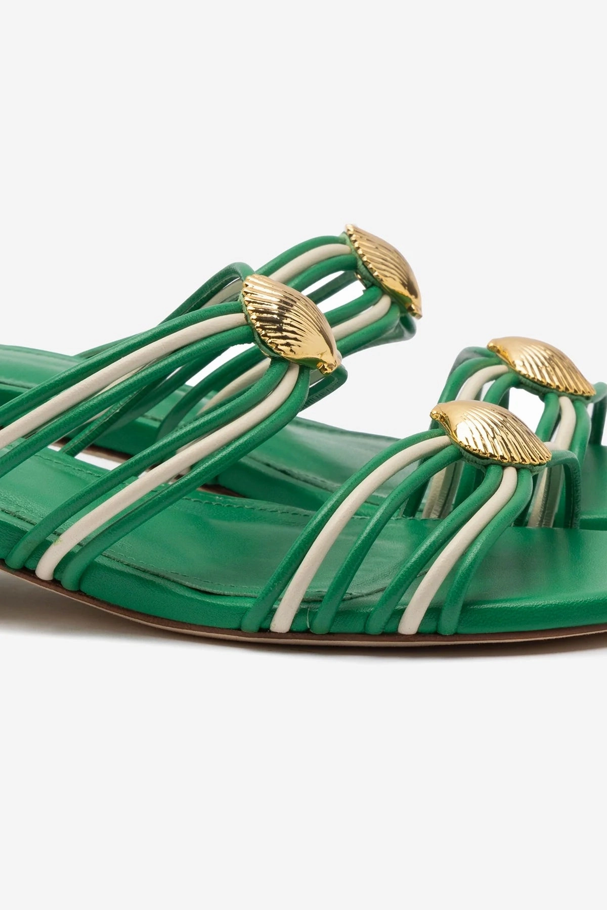 Anti-Fatigue Footwear Anti Slip Shelly Flat Mule In Evergreen and Ivory Leather