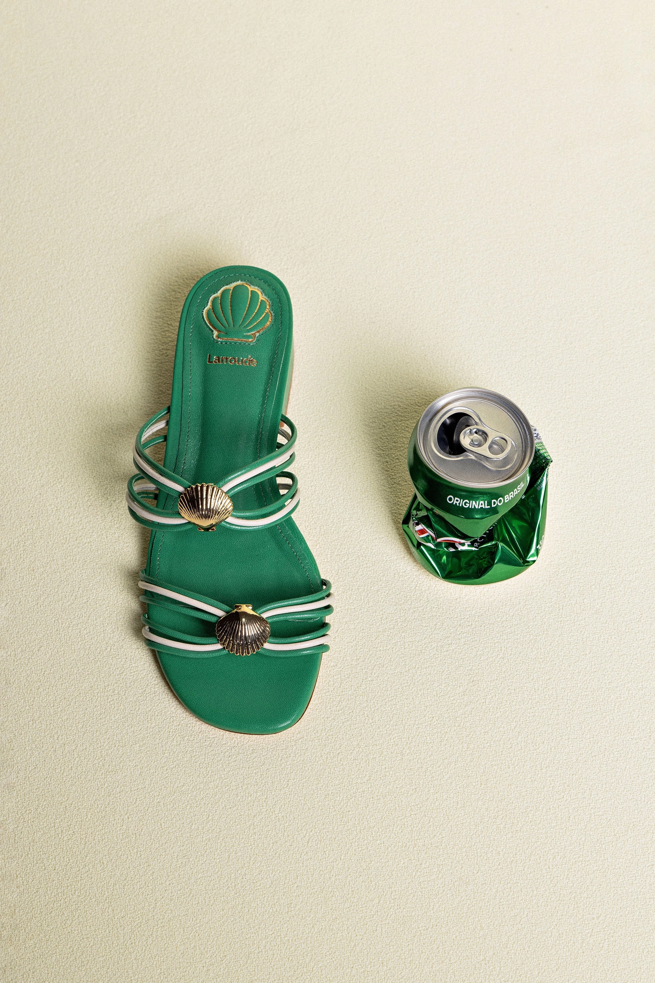 Stable Rain Drop Shelly Flat Mule In Evergreen and Ivory Leather