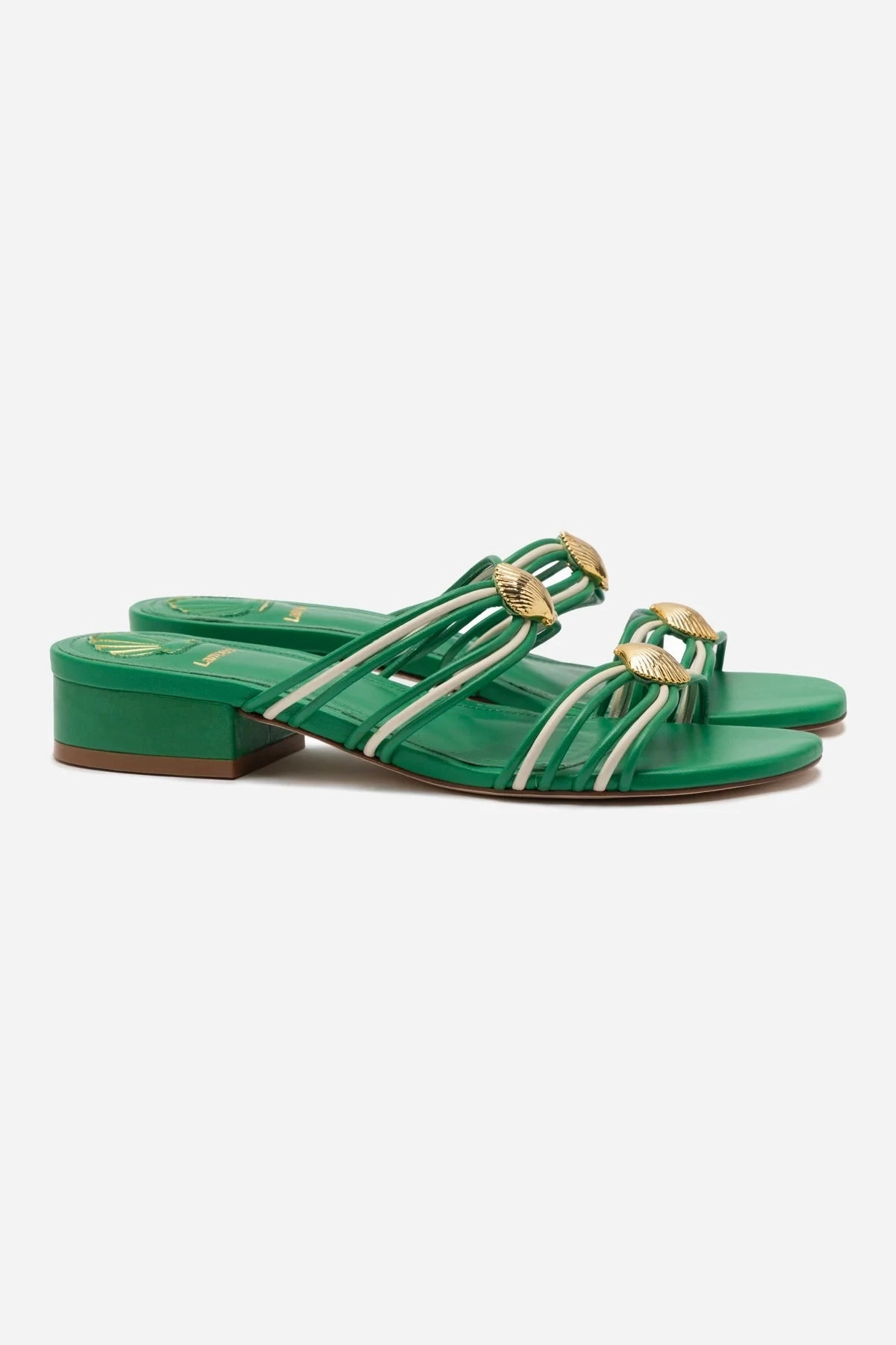 Shelly Flat Mule In Evergreen and Ivory Leather School Day
