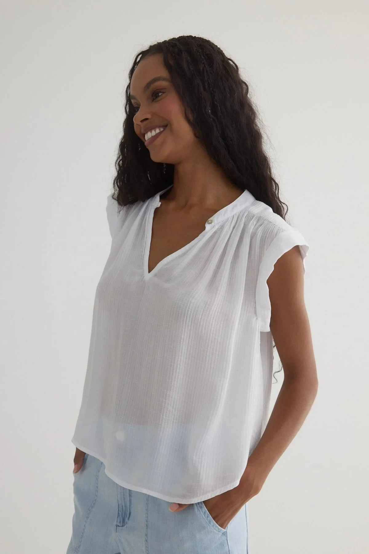 Shirred Pullover Cap Sleeve Ethical production