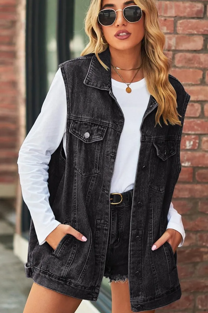 InterchangeableLining VINTAGE BUTTON UP POCKET COLLAR DENIM VEST