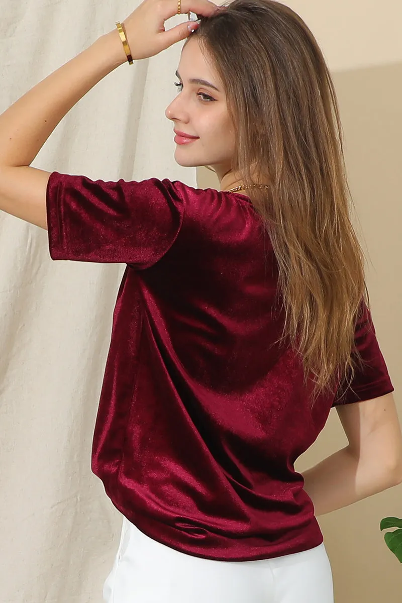 AntiPillingTreatment AllClimateAdaptive SHORT SLEEVE ROUND NECK VELVET CASUAL TUNIC TOP