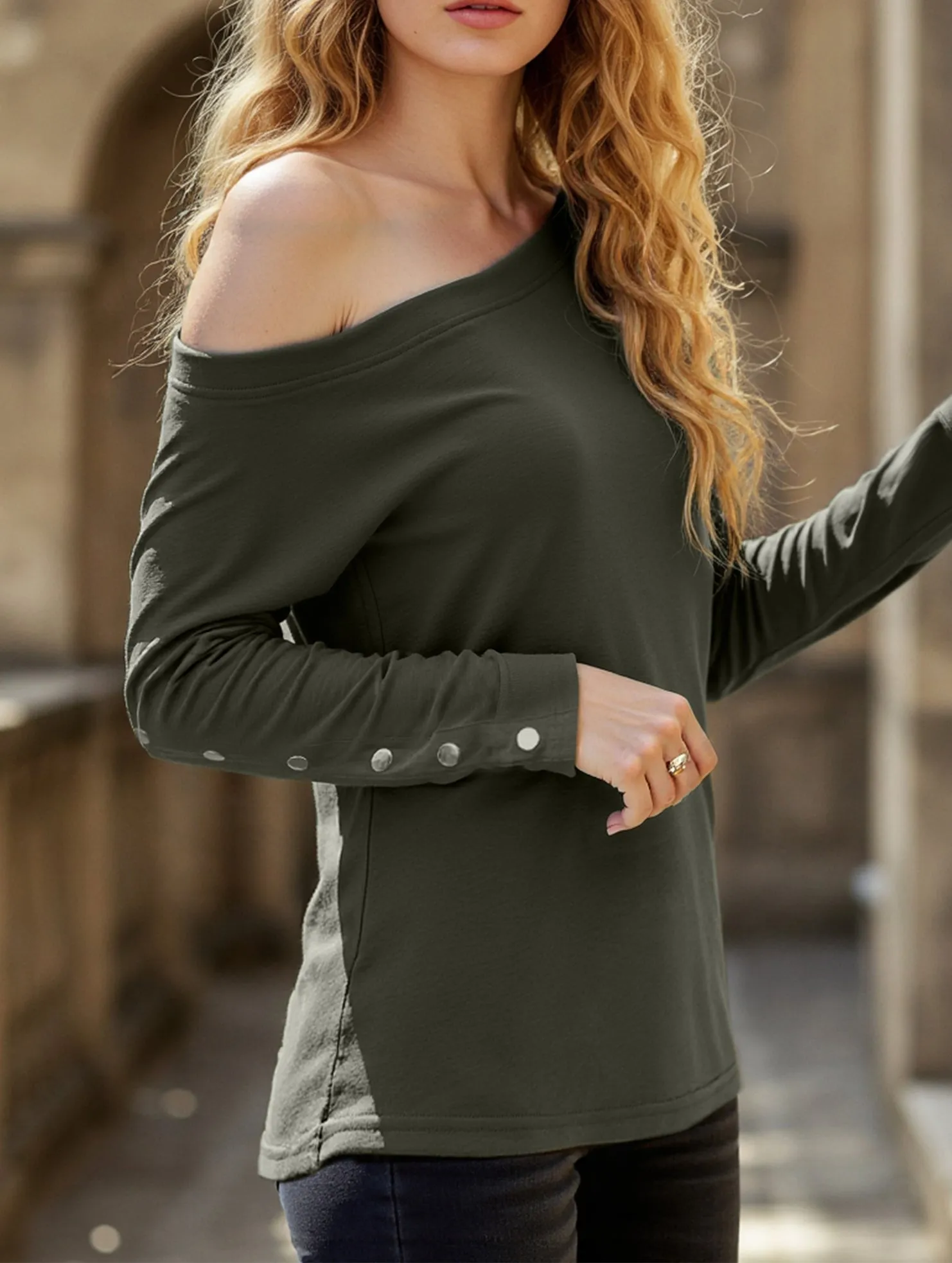 Versatile Outfit Solid color purity Long-sleeved pullover T-shirt