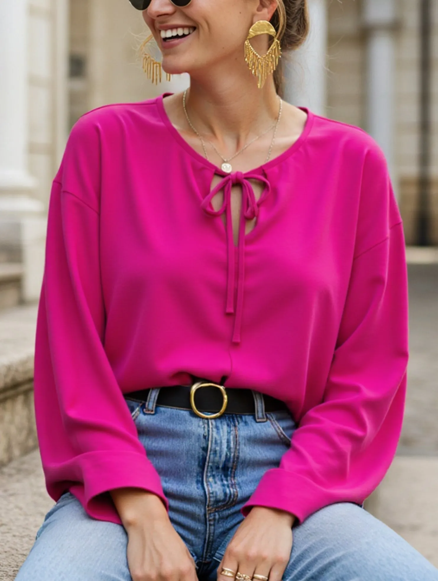 Chilly Layer Fashion-Forward Short V-Neck Lace-Up Casual Top for Women