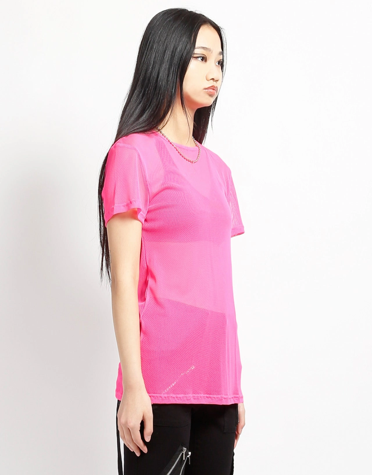 Lightweight Layering Option Ribbed Hem Finish SHORT SLEEVE FISHNET PINK