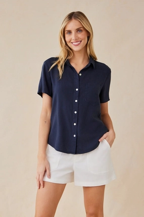 Unstructured Silhouette Short Sleeve Pocket Button Down