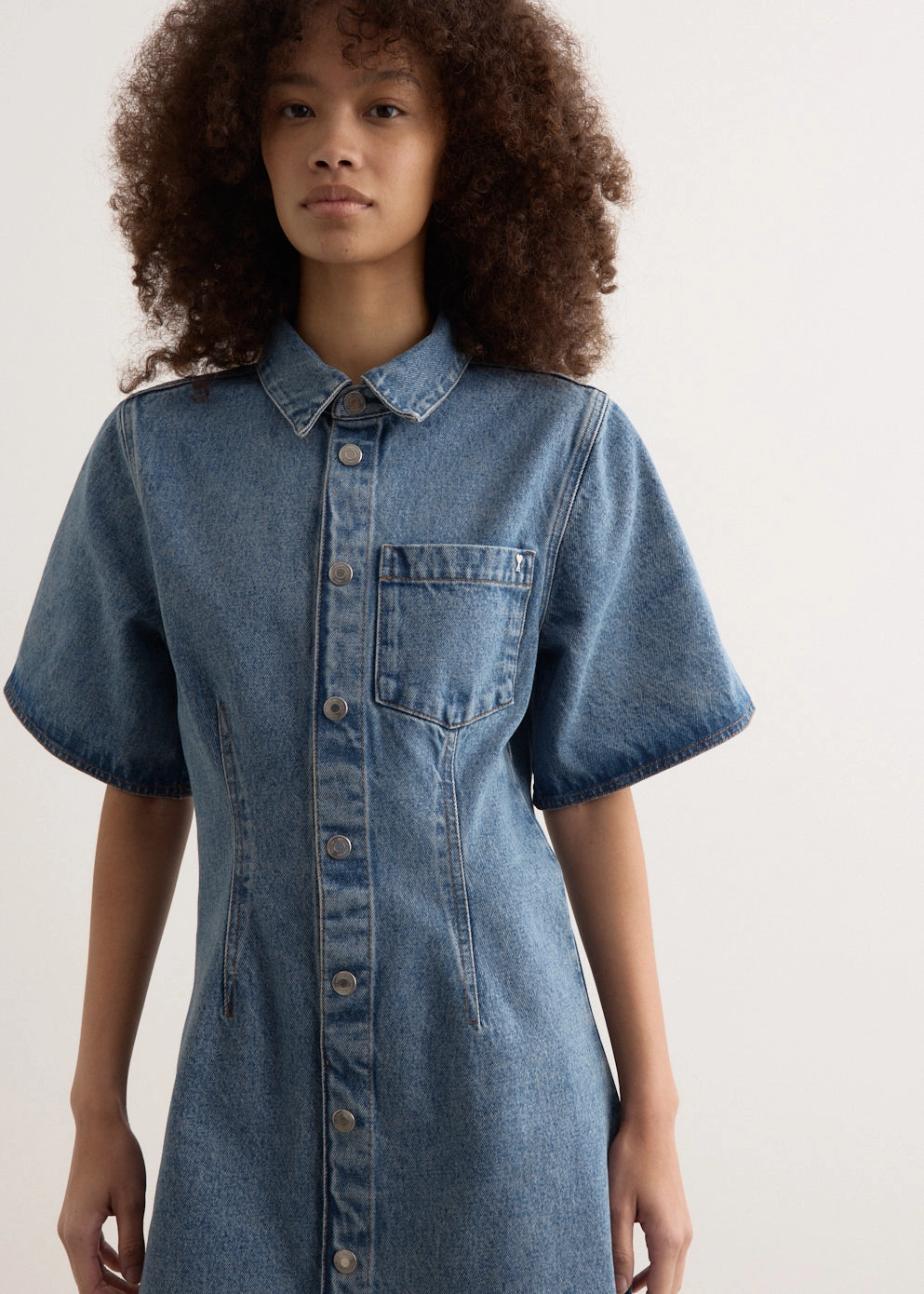 Spring Mood Bold Look Premium Cotton Blend Short Sleeve Shirt Dress