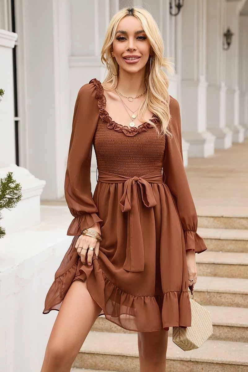 Relaxed Mood Fresh Flow SHORT SQUARE NECK FRILL FLARE DRESS