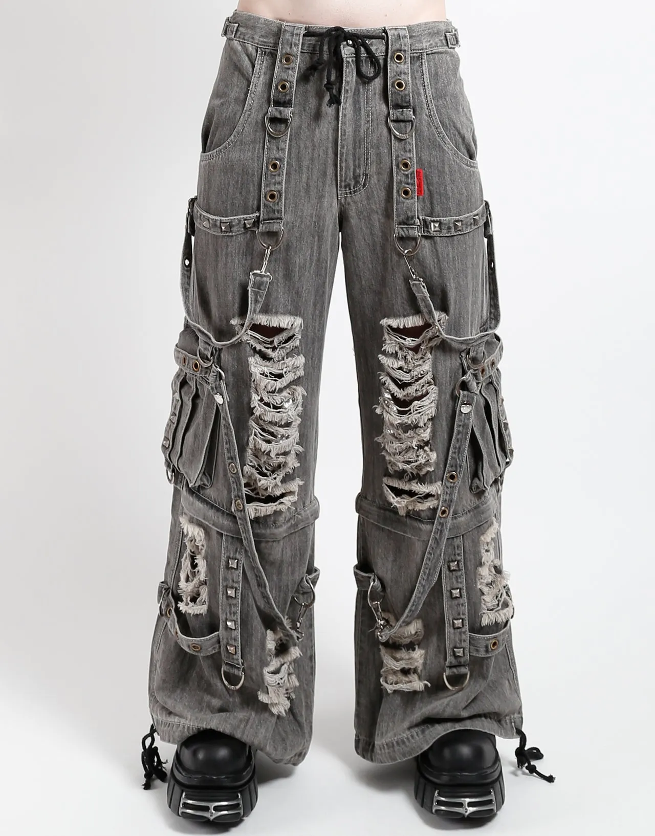 SHREDDER DENIM STRAP PANT BLACK SoftTouchFinish Chic Appeal