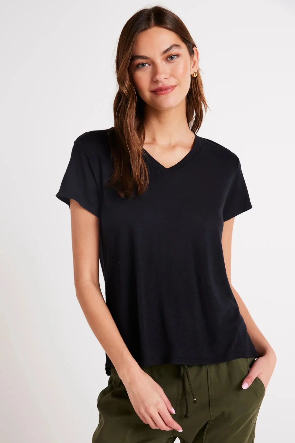 Side Slit V-Neck Tee Feminine Fit Buttery Soft Fabric
