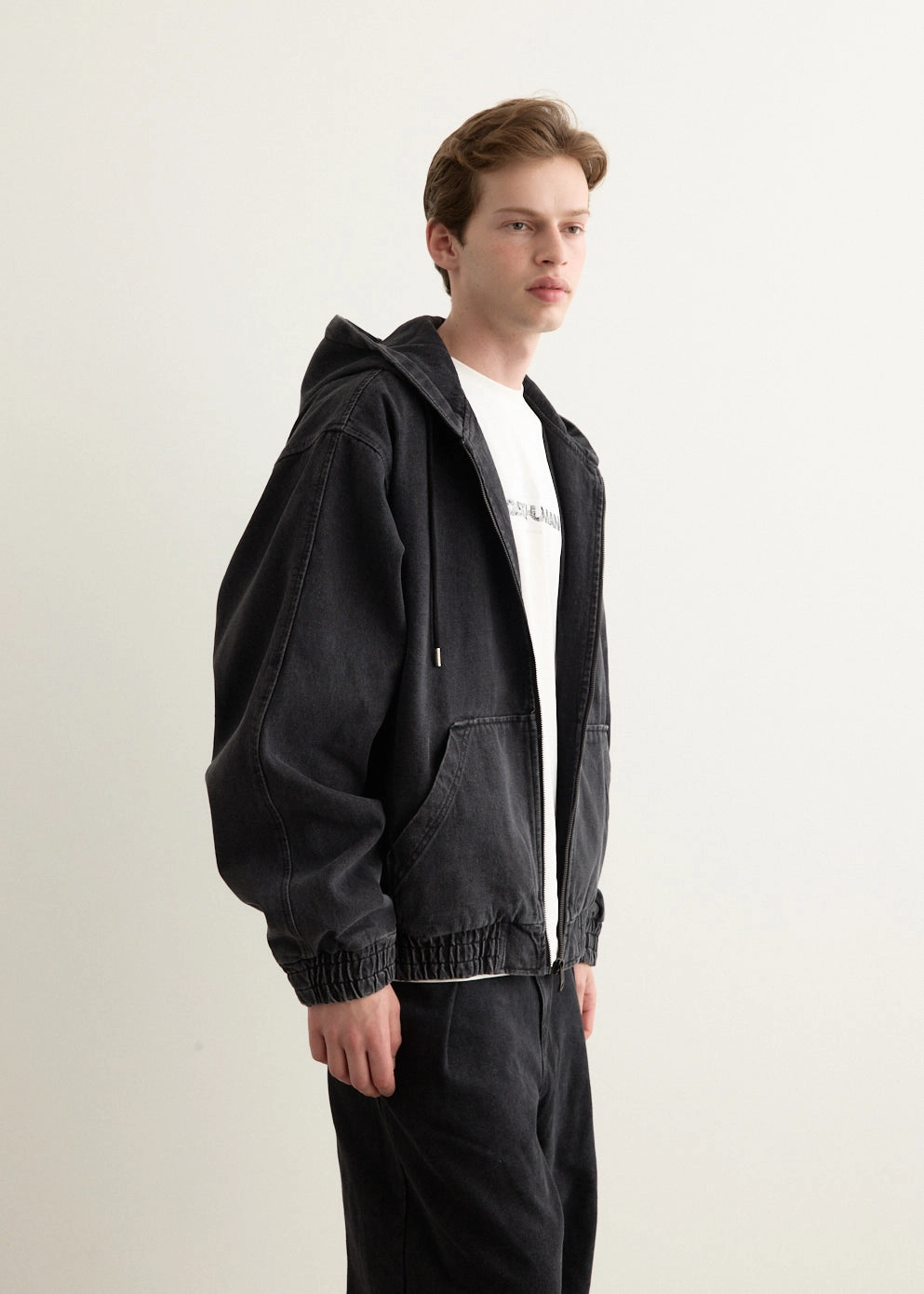 Significant Oversized Denim Hood Jacket Seamless Pocket Design Morning Stroll Professional Wear Brunch Outfit