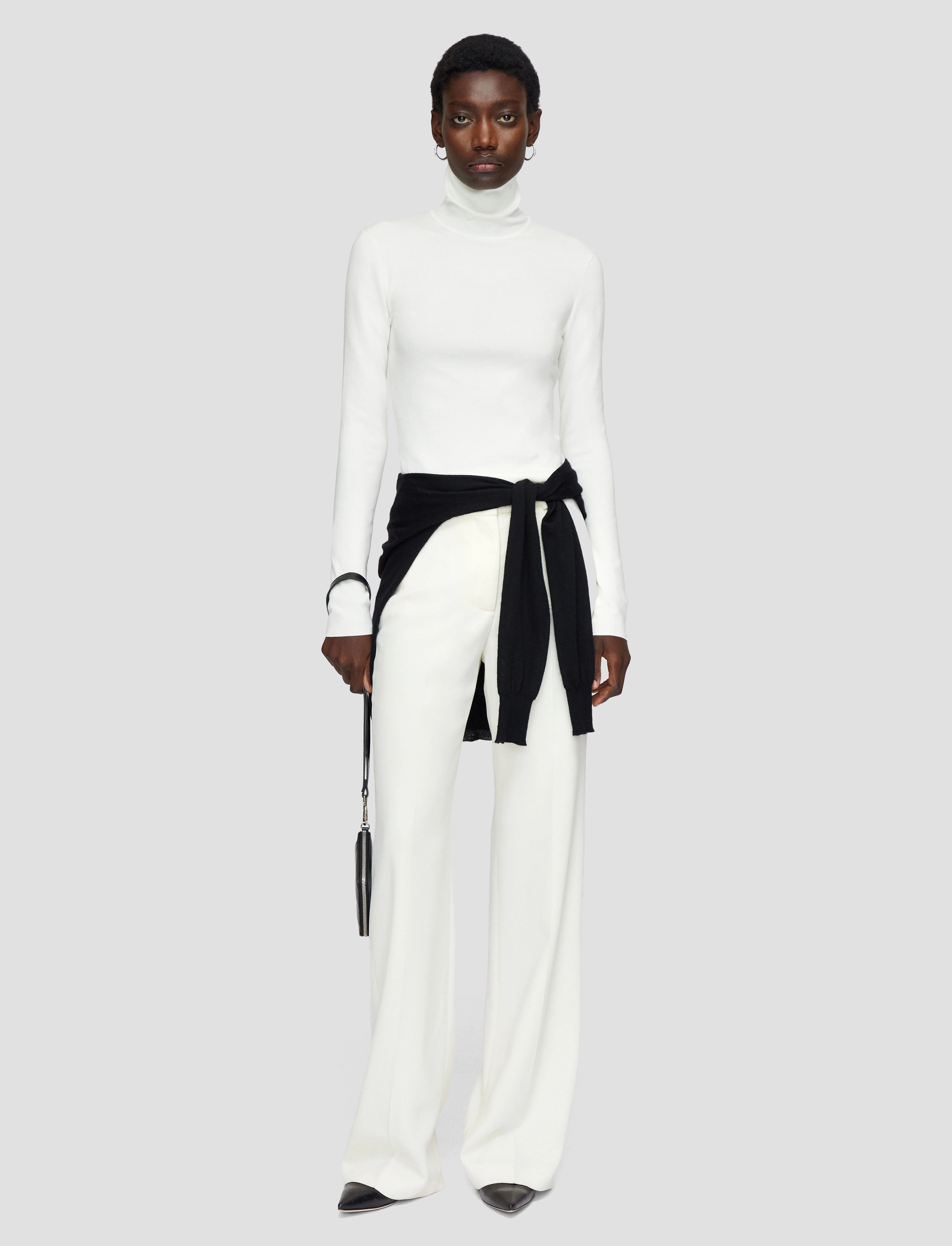 Silk Stretch High Neck Top Contrast Stitch Multi Layer Weaving