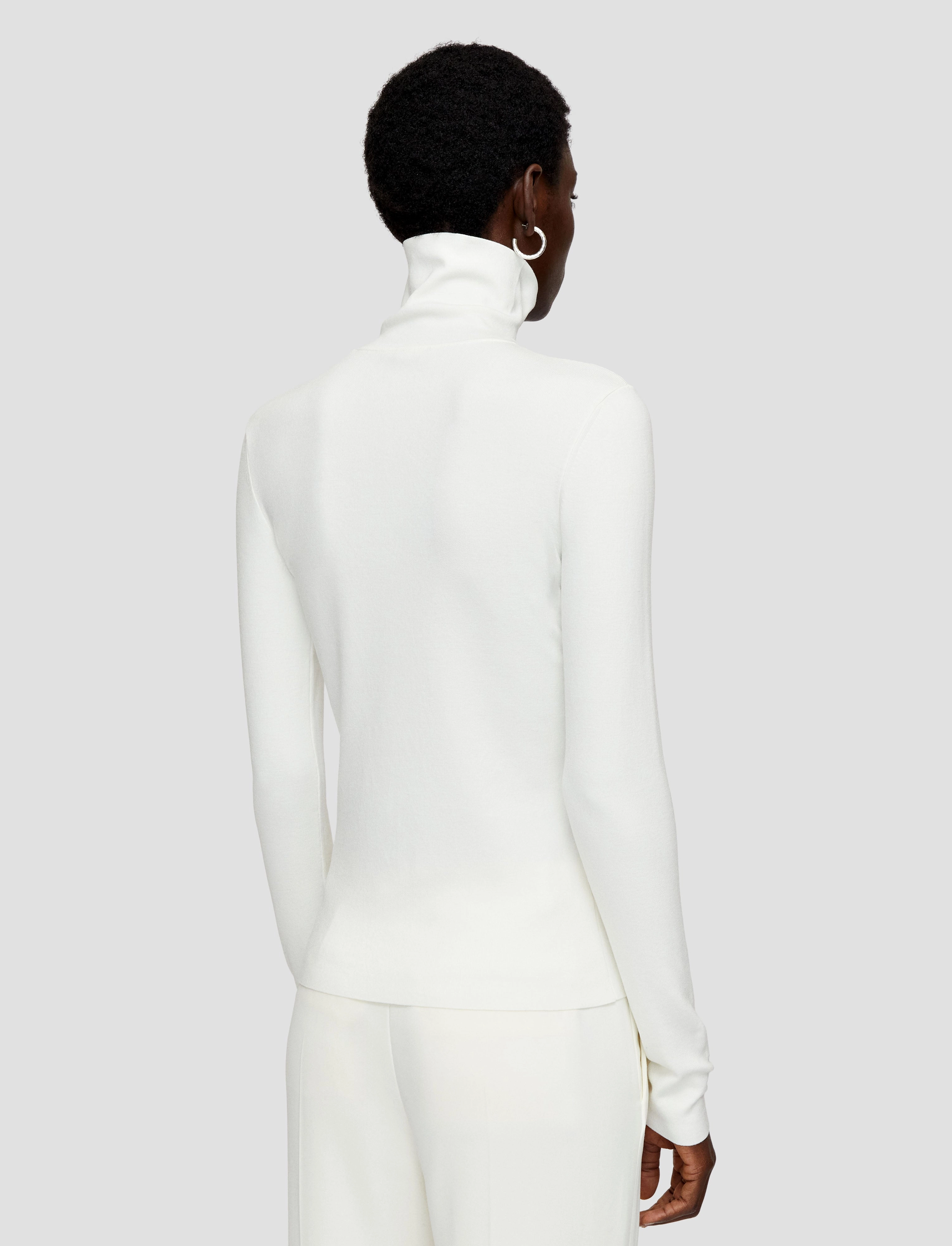 Layered Edging Cold Look Silk Stretch High Neck Top