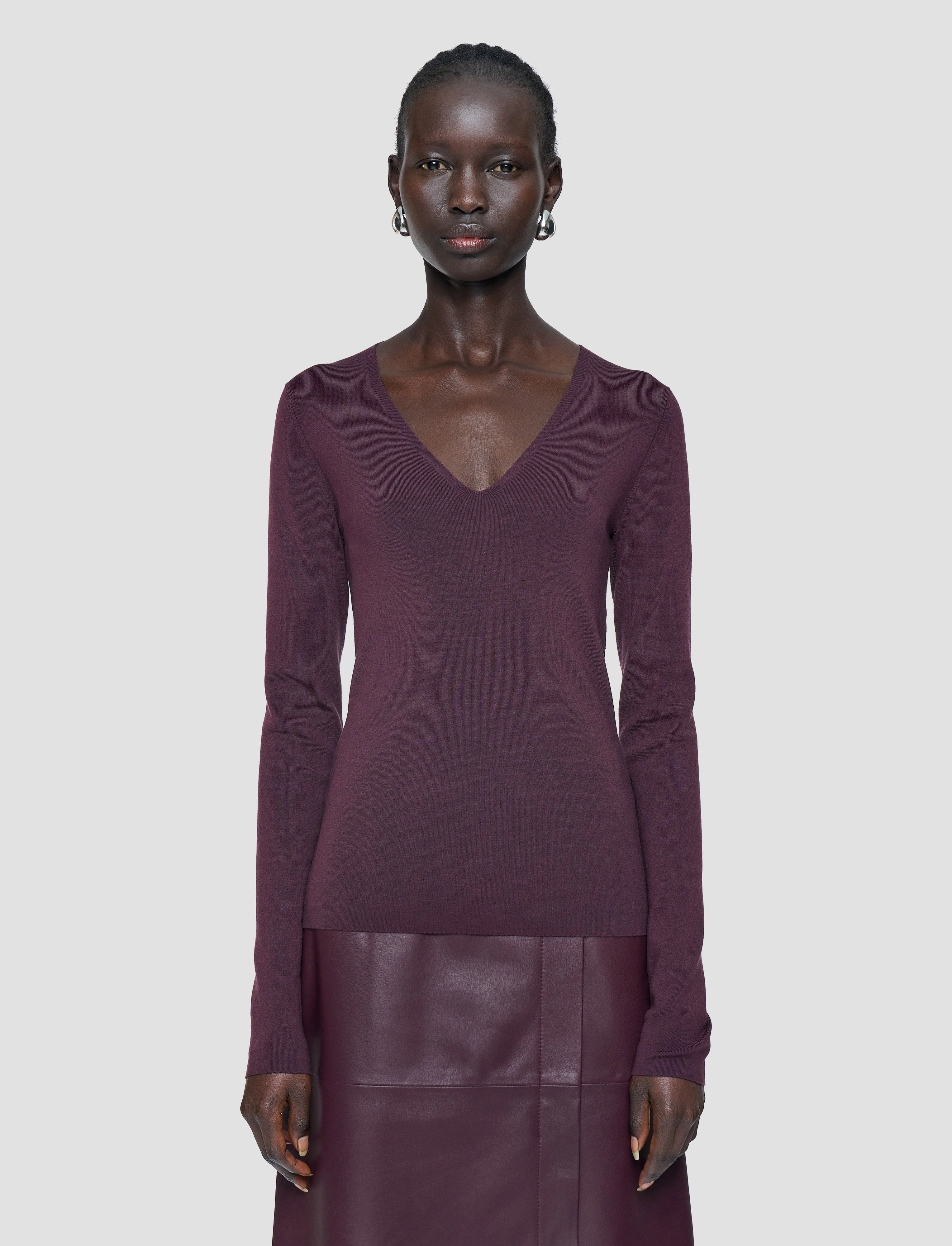 Silk Stretch V Neck Top Easy Care Fabric Flexible Rib Trimming