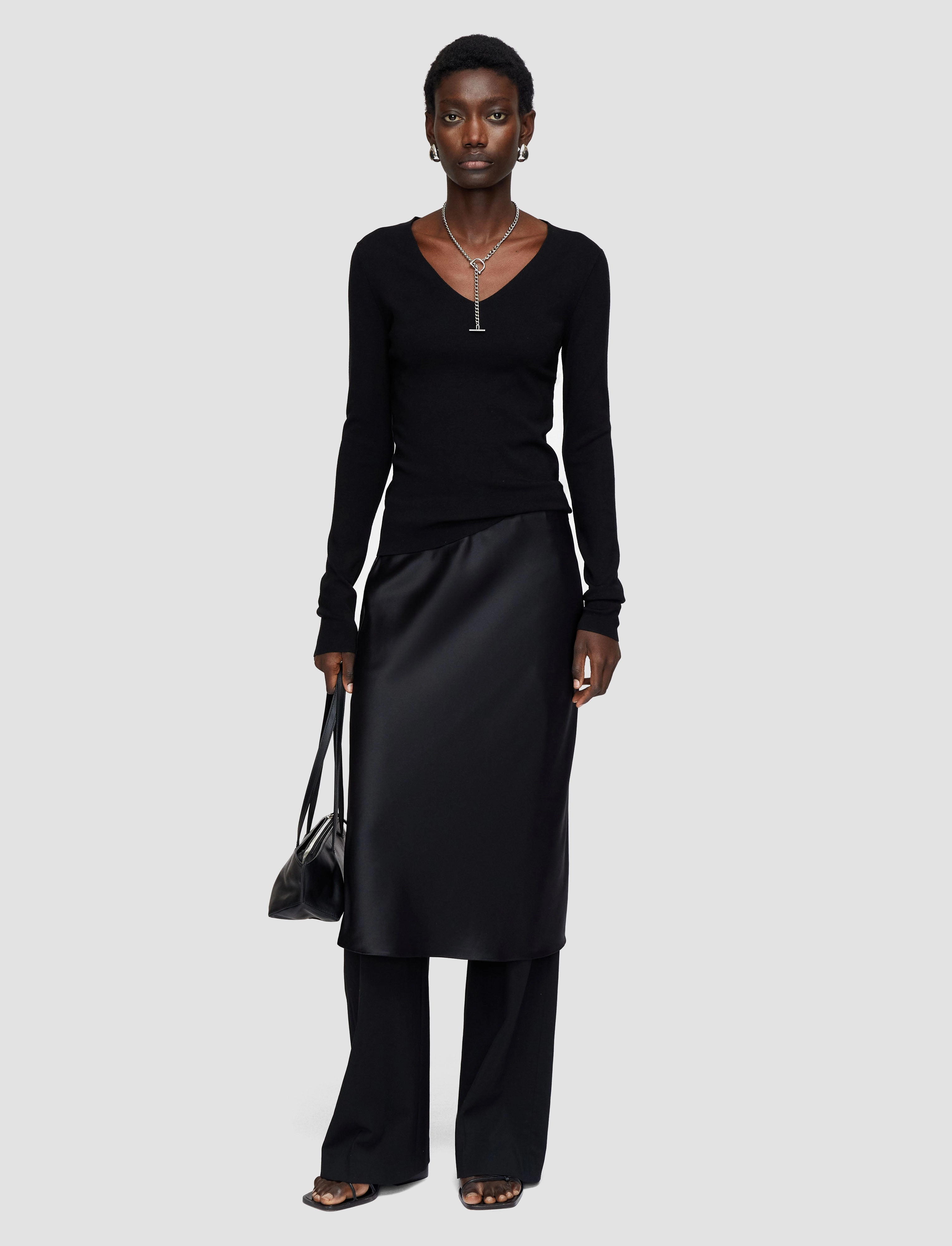 Silk Stretch V Neck Top LowImpact Knitting Versatile Comforted