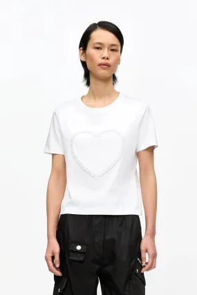 Simple and Chic Daily Comfort Style White Heavy Cotton Heart T-Shirt