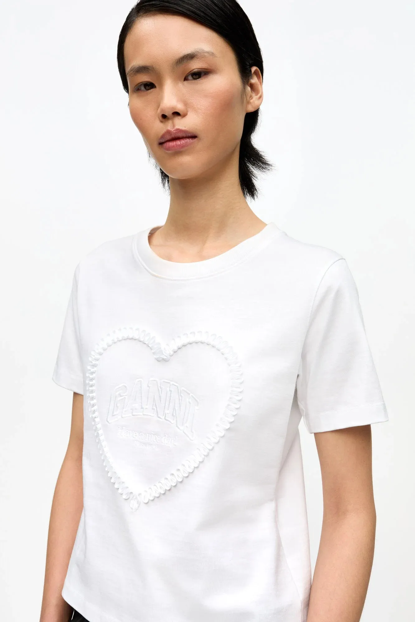 White Heavy Cotton Heart T-Shirt Circular Knit Construction