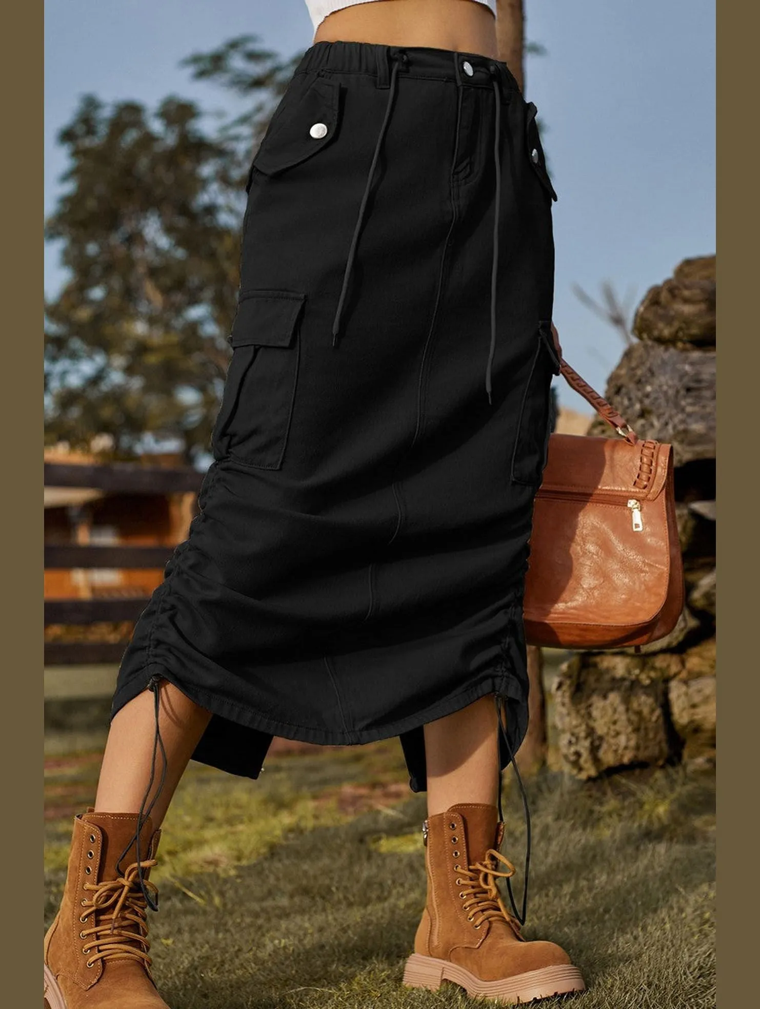 Rugged Fit WOMEN DRAWSTRING LONG LENGTH CASUAL SKIRT