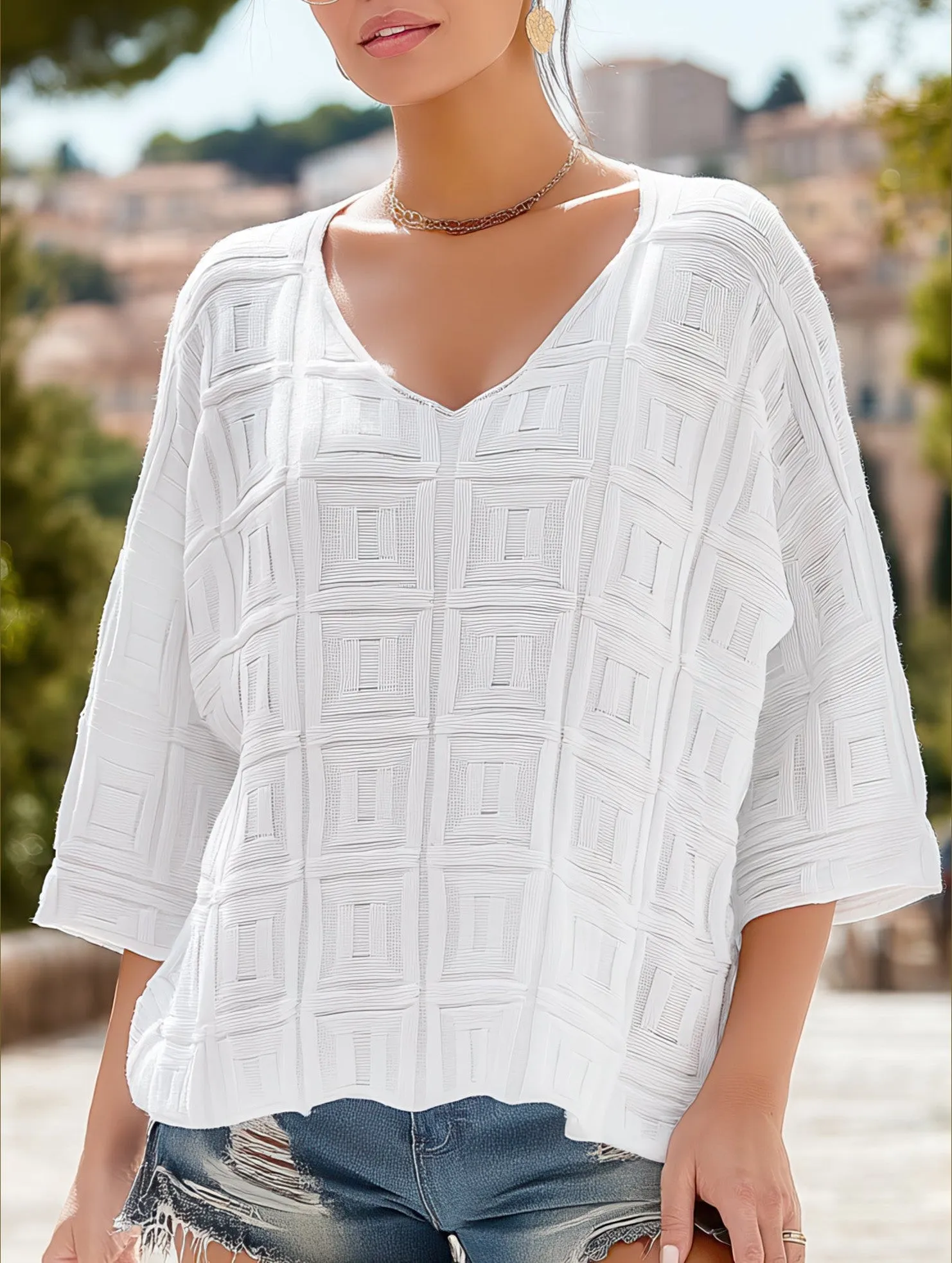 Simple Loose Knit Solid Color Pullover V-Neck Top ??Comfortable Acrylic Sweater for All Seasons NonChafe Lining Reinforced Shoulders