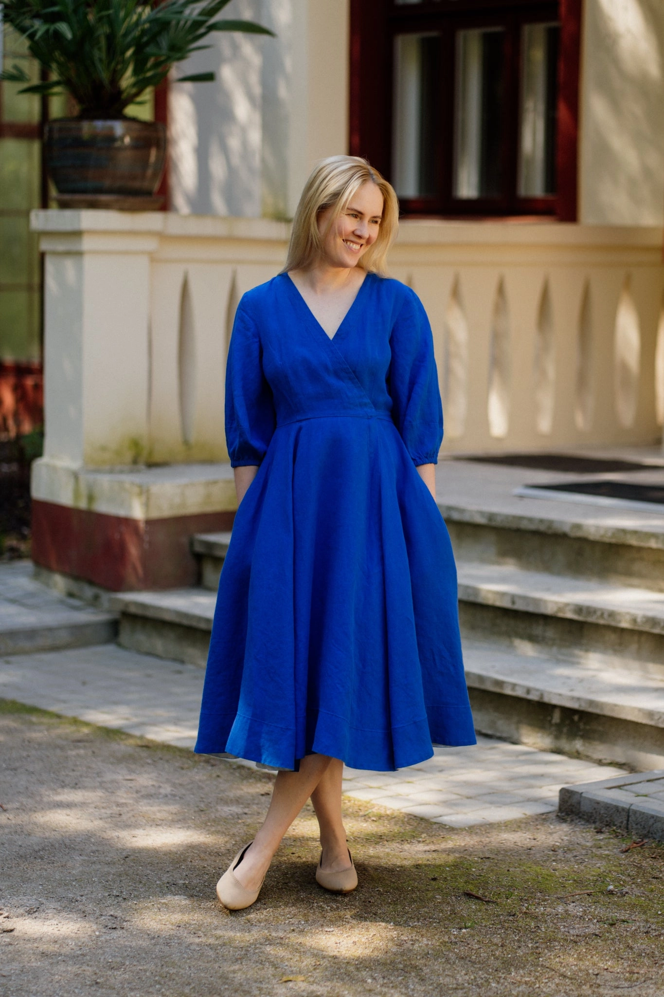 Wrap Gaia Dress, 3/4 Sleeve Pleated design