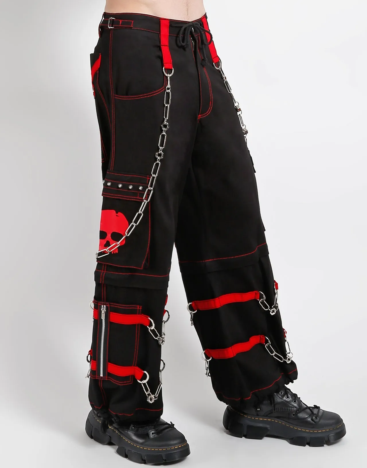 SKULL ZIP OFF PANT RED Minimal Waist Comfortable Waistband