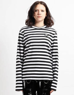 Wrinkle Resistant SKULL STRIPE KNIT TOP BLACK/WHITE