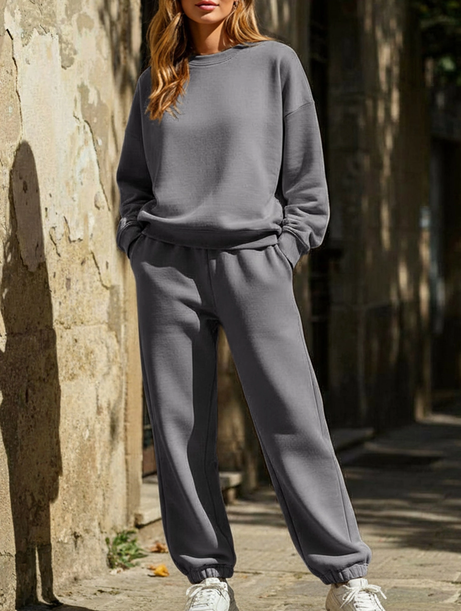 Side zipper long-sleeved round-neck sweatshirt suit