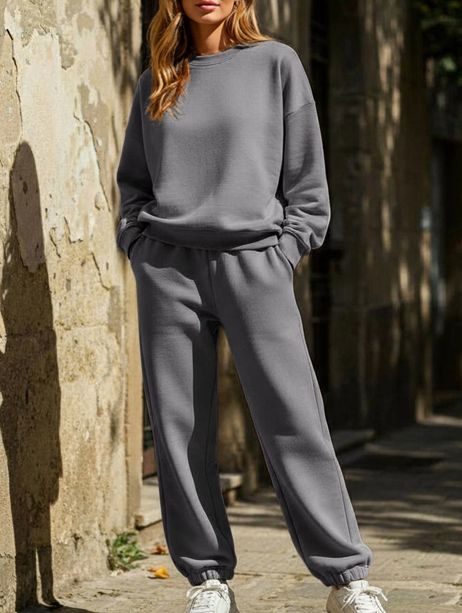 long-sleeved round-neck sweatshirt suit Comfort waistband
