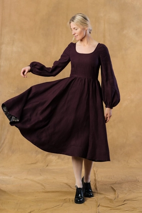 Sophisticated and Relaxed Carmen Dress, Long Sleeve, Twill Linen, Royal Grape