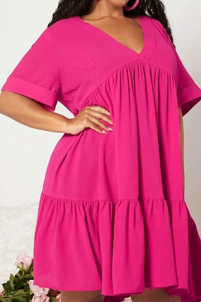 Work Option DEEP V-NECK RUFFLED LONG SLIM FIT DRESS_CWDSD3338