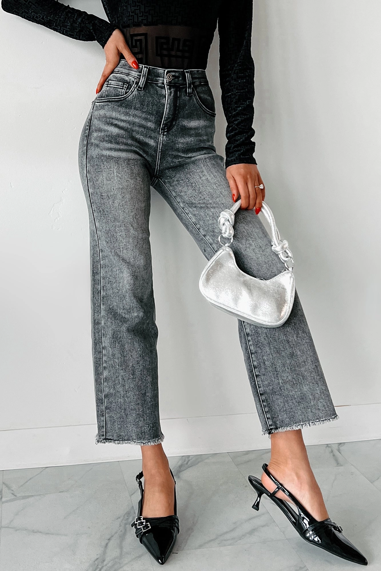 Universal Style Dirk High Rise Tummy Control Special A Wide Leg Jeans (Black)