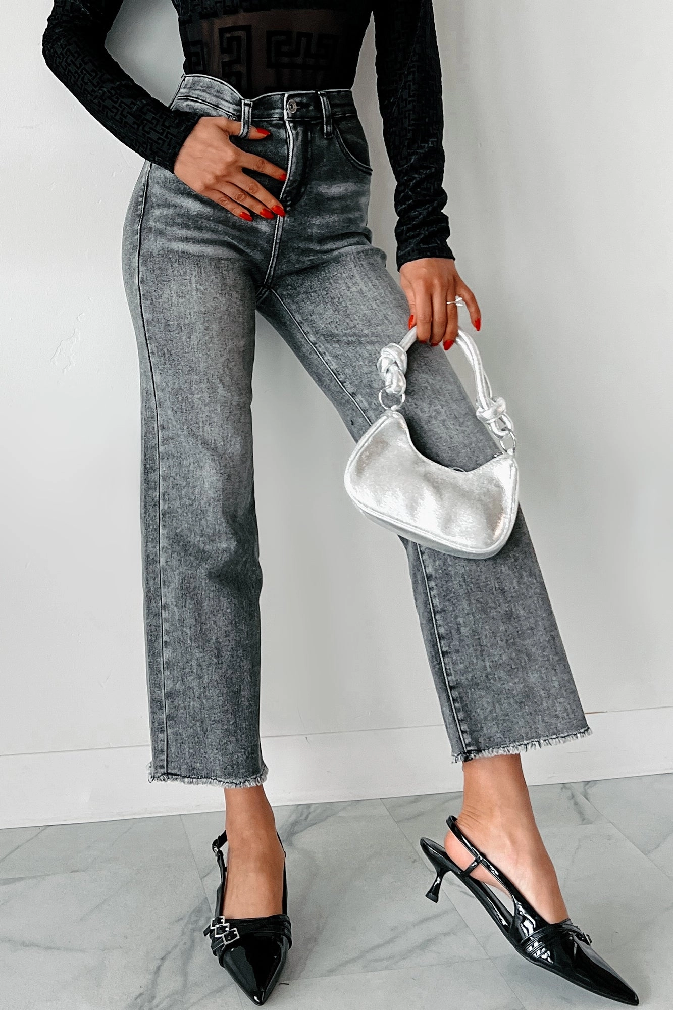 Fit And Easy Stylish Daily Wear Parent Style Dirk High Rise Tummy Control Special A Wide Leg Jeans (Black)